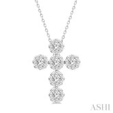 1.00 Ctw Lovebright Cross Round Cut Diamond Fashion Pendant With Chain in 14K White Gold